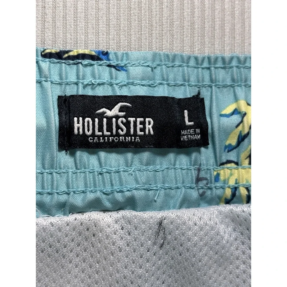 Hollister Men's Aqua Blue Swim Trunks Palm Trees Drawstring 6